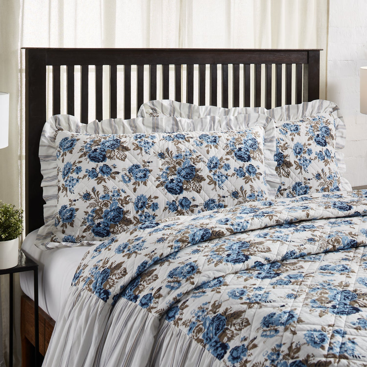 Annie Blue Floral Ruffled King Sham