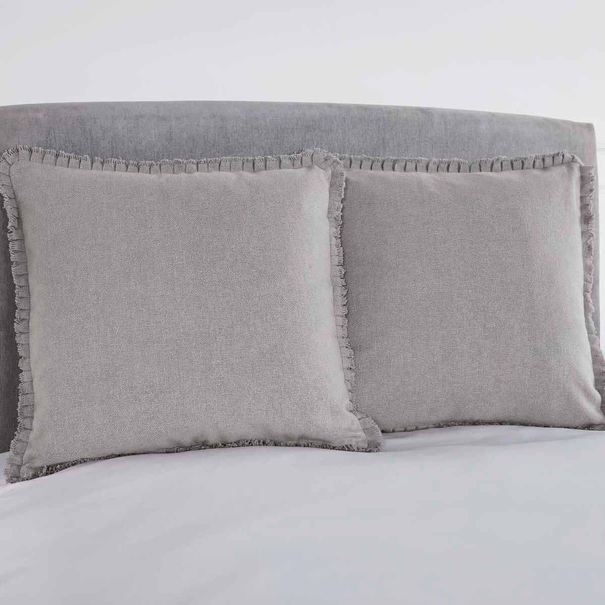 Burlap Dove Grey Fabric Euro Sham w/ Fringed Ruffle