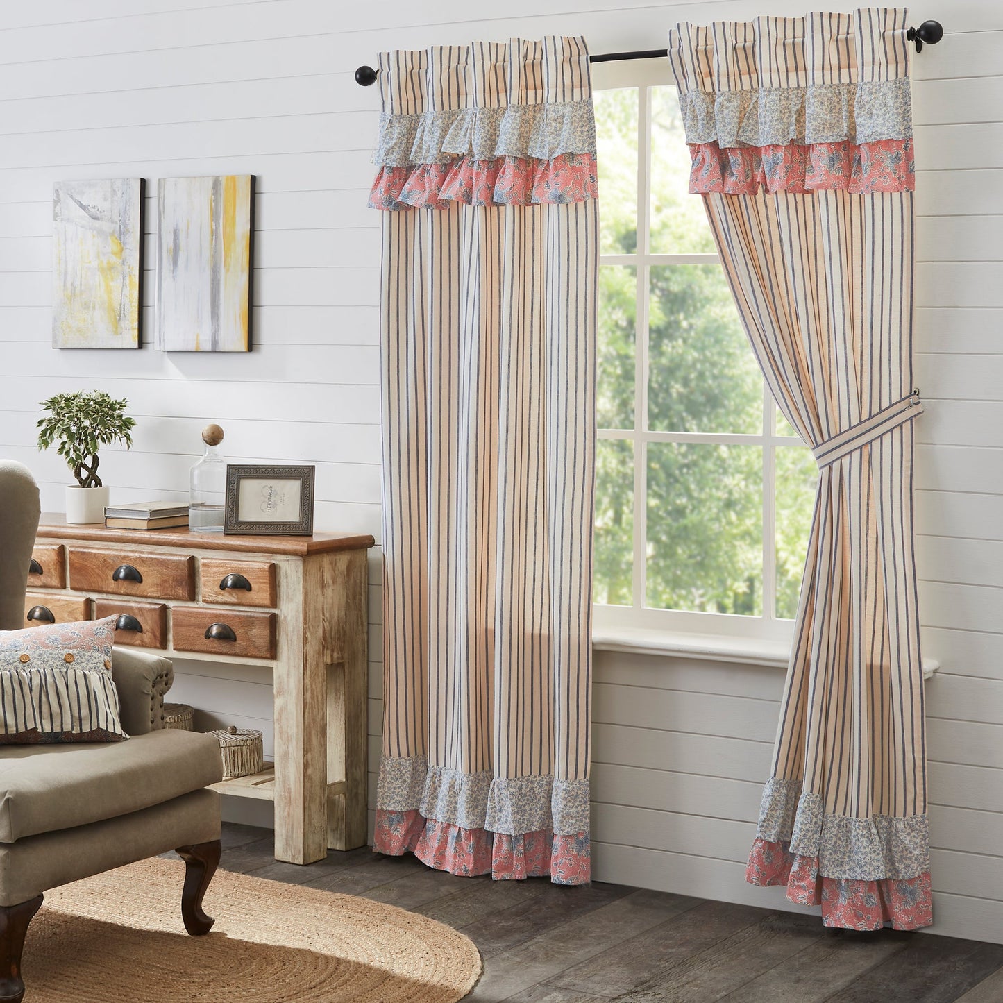 Kaila Ticking Blue Ruffled Panel Set of 2