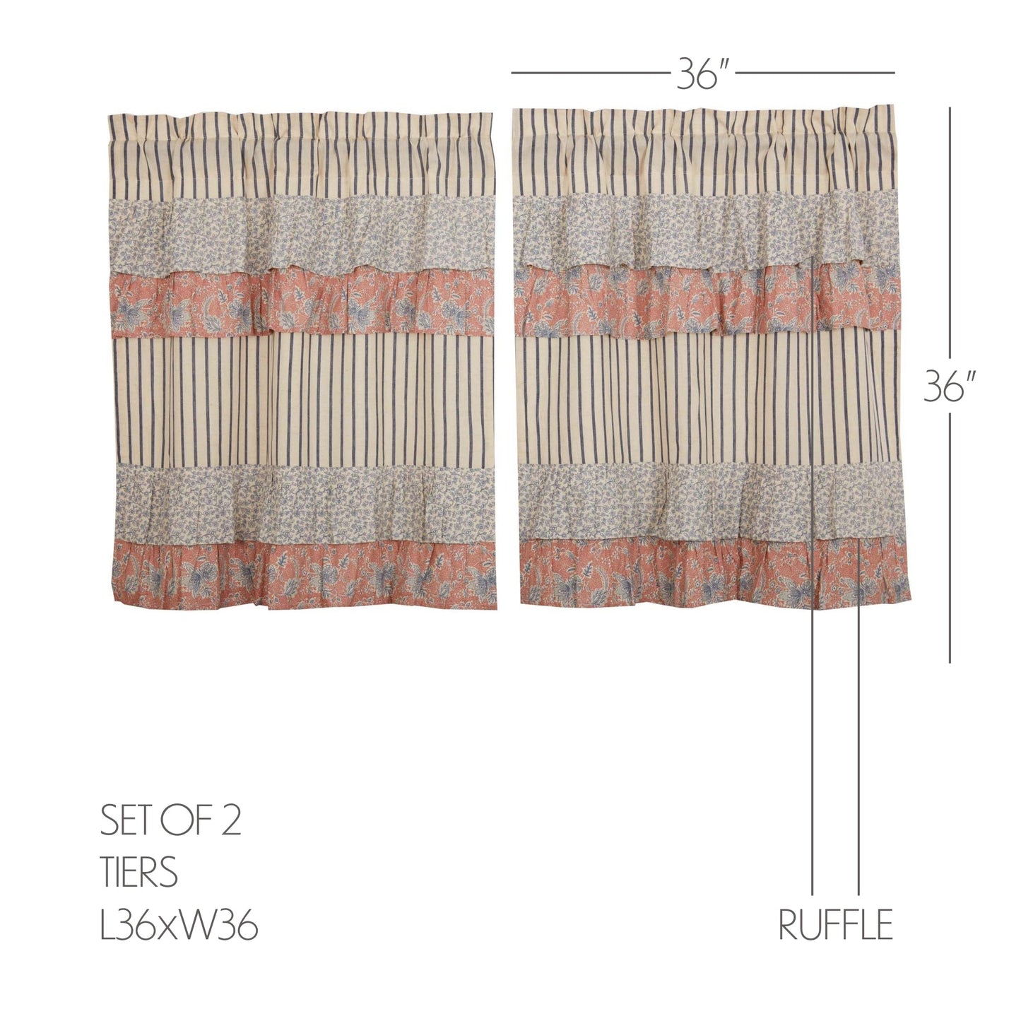 Kaila Ticking Blue Ruffled Tier Set of 2 L36xW36