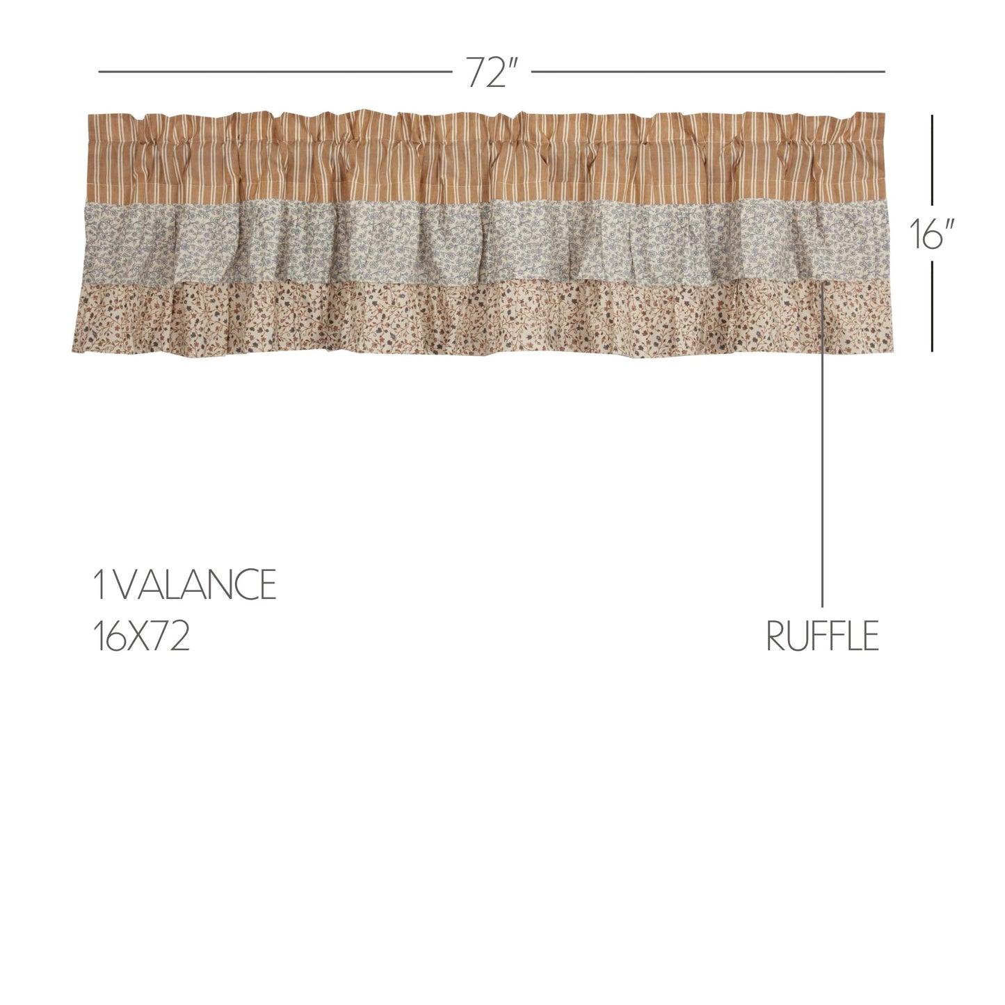 Kaila Ticking Gold Ruffled Valance 16x72