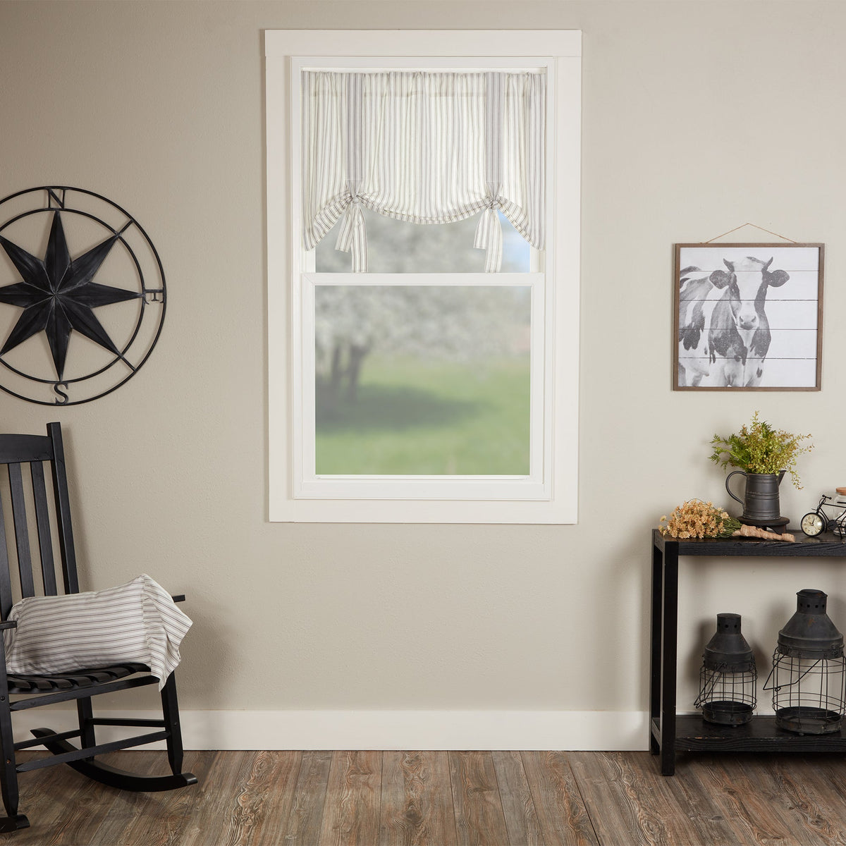 Timeless Ticking Gray Roman Valance 24Lx40W