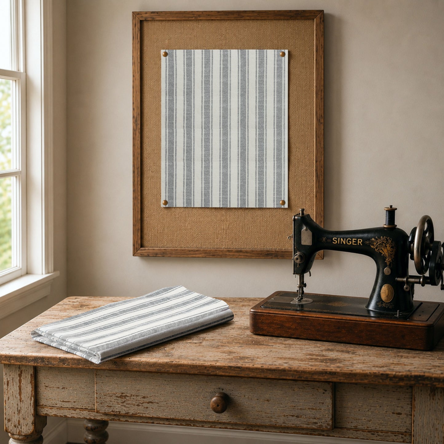 Market Place Gray Ticking Stripe Fabric 3yds #1 110 Width