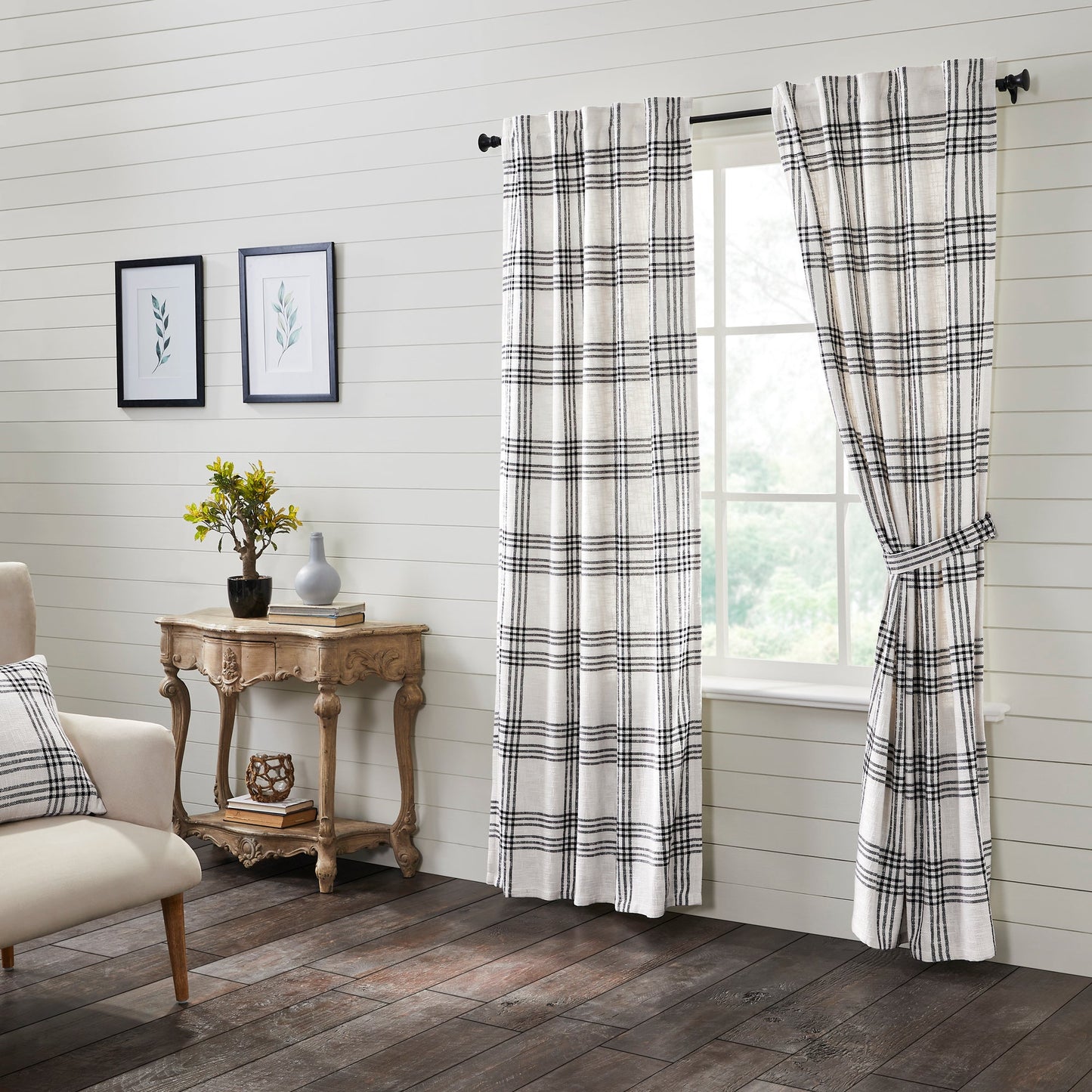 Black Plaid Panel Set of 2