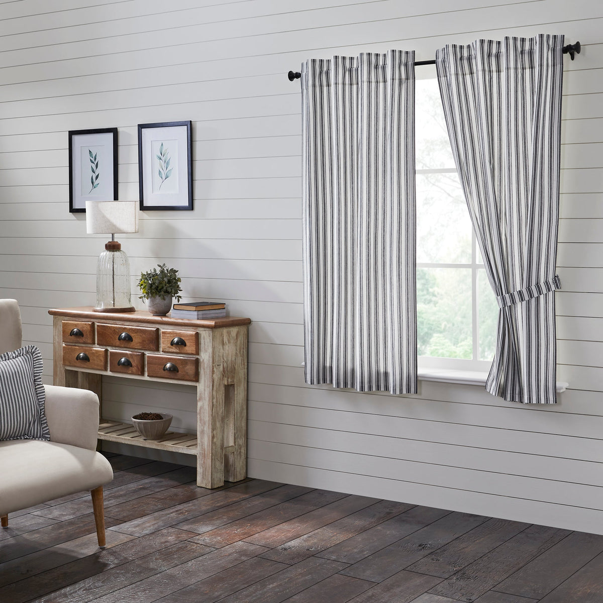 Sawyer Mill Black Ticking Stripe Short Panel Set of 2