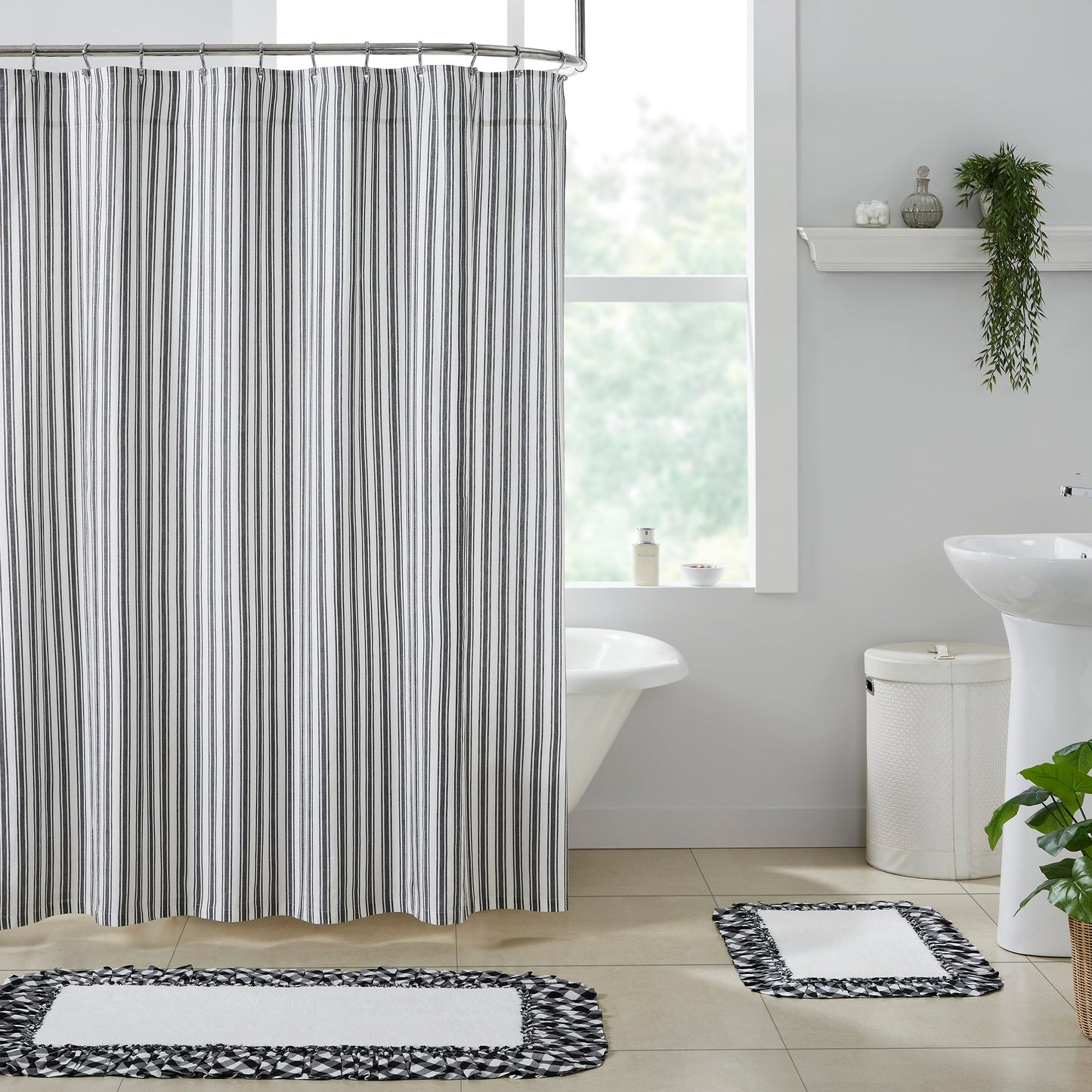 Sawyer Mill Black Ticking Stripe Shower Curtain
