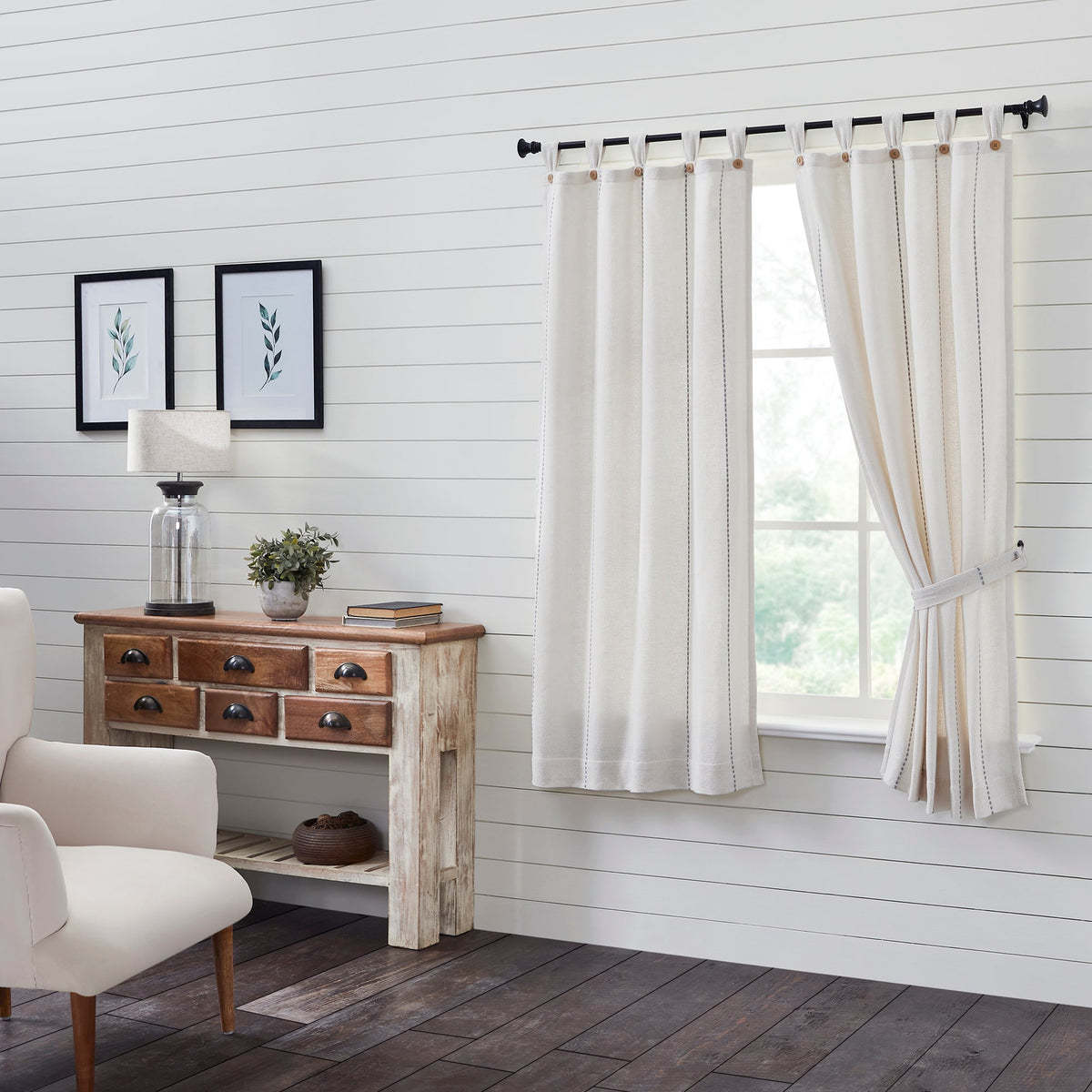 Stitched Burlap White Short Panel Set of 2