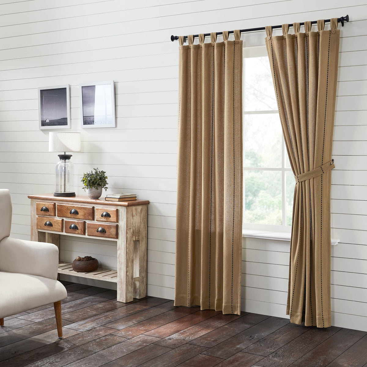 Stitched Burlap Natural Panel Set of 2