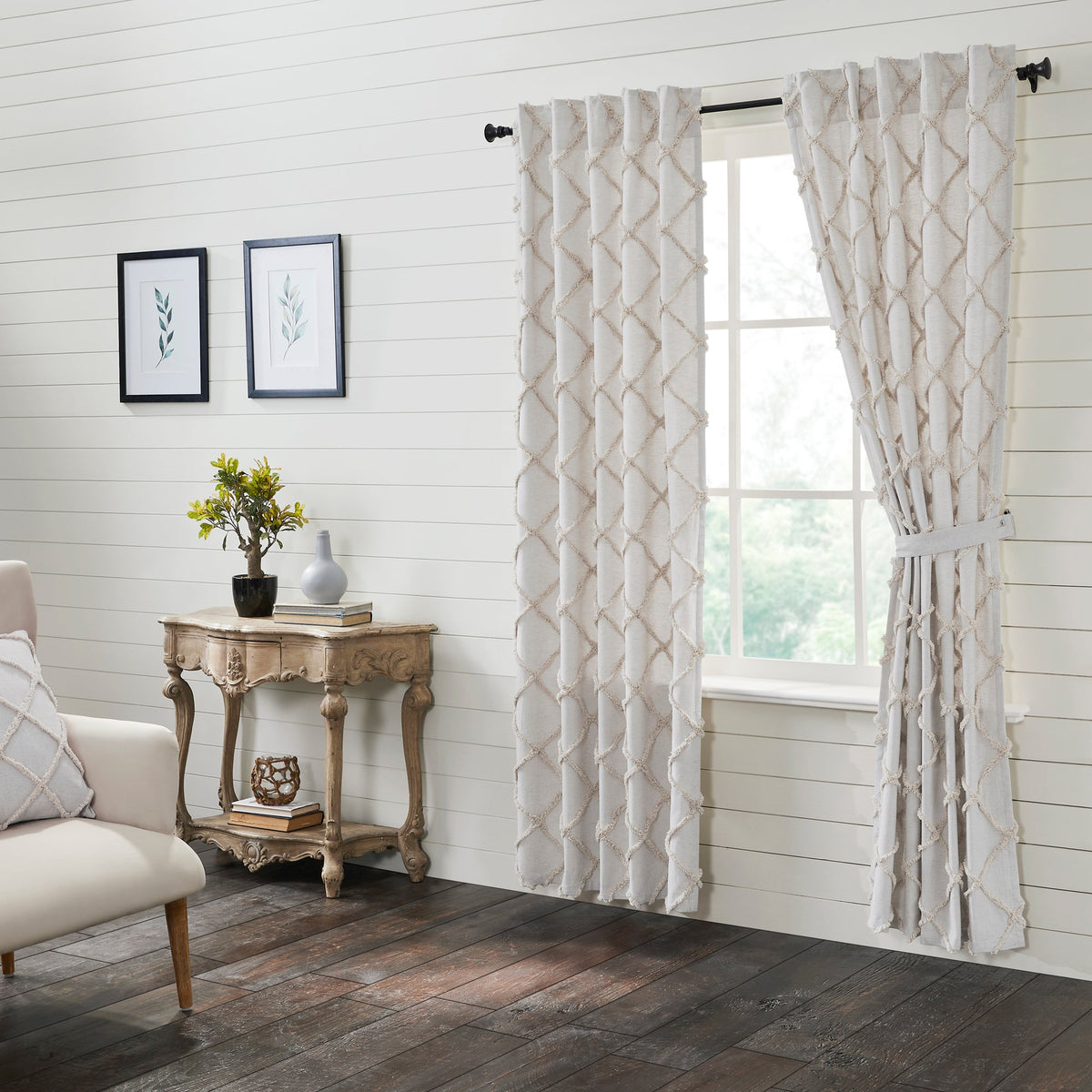 Frayed Lattice Oatmeal Panel Set of 2