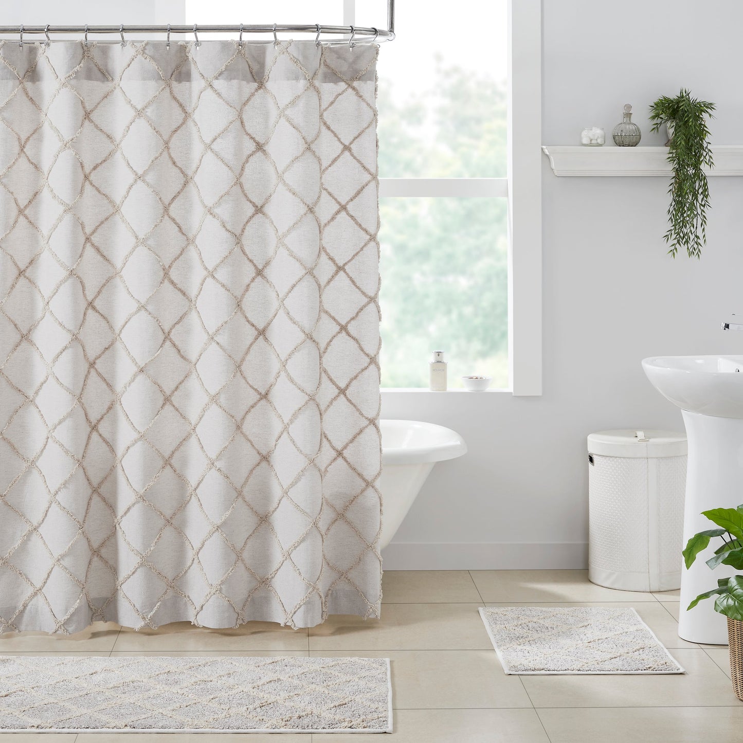 Frayed Lattice Oatmeal Shower Curtain