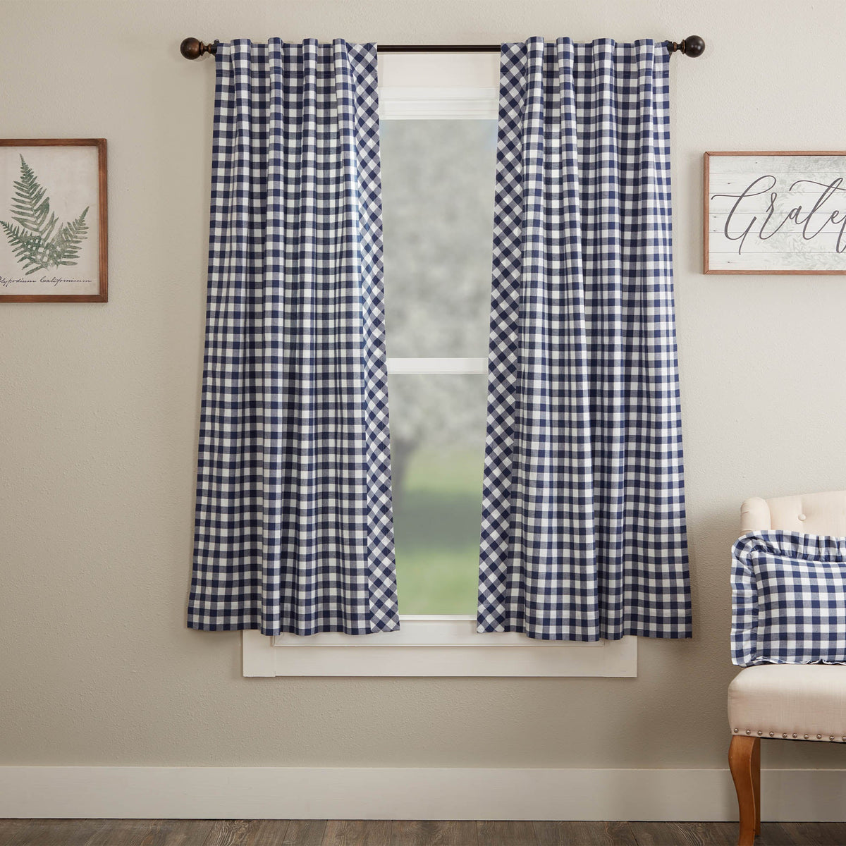 Vintage Check Blue Short Panel Set of 2