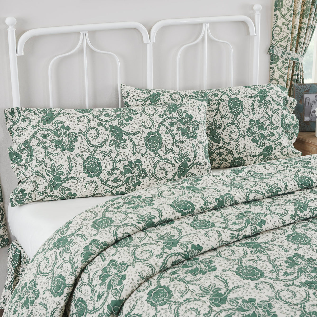 Dorset Green Floral Ruffled King Pillow Case Set of 2 +4