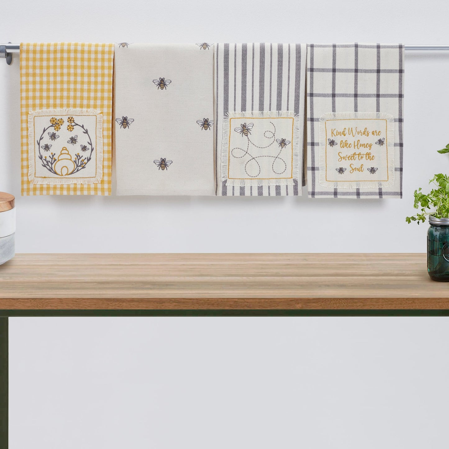 Embroidered Bee Tea Towel Set of 4