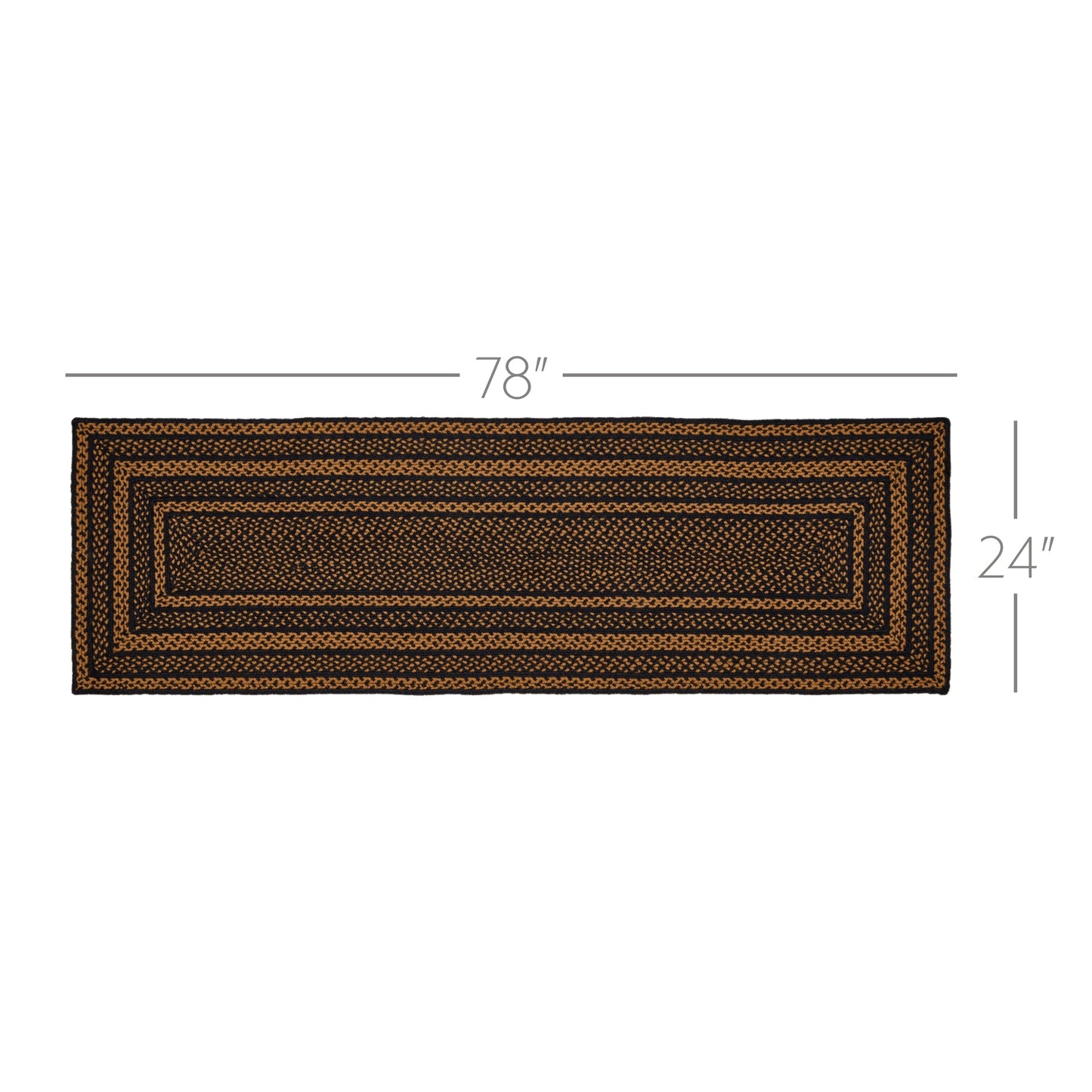 Black & Tan Jute Rug/Runner Rect w/ Pad 24x78
