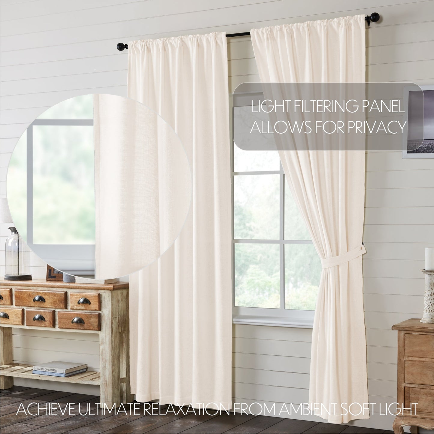Burlap Antique White Panel Set of 2 96x50