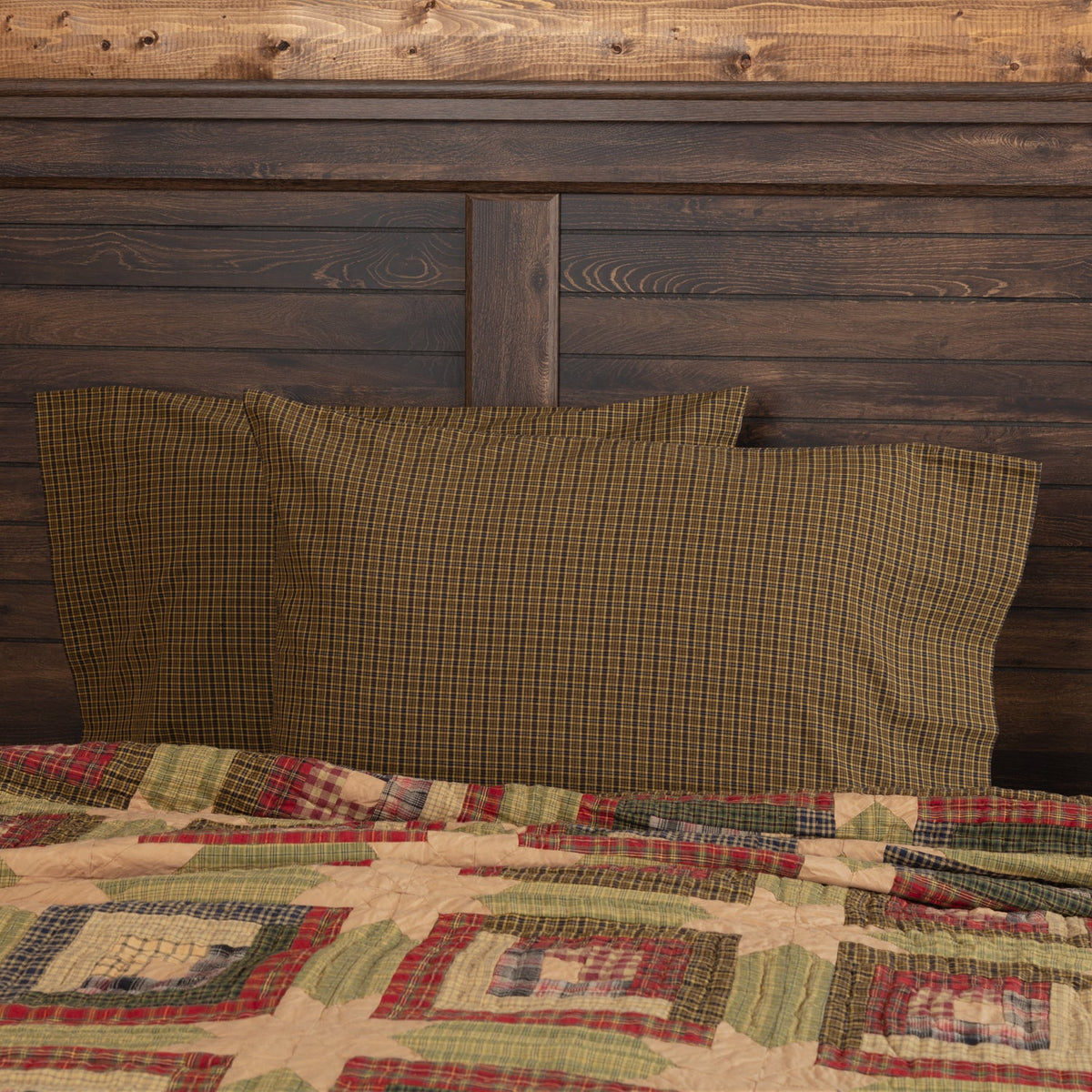 Tea Cabin Green Plaid Standard Pillow Case Set of 2