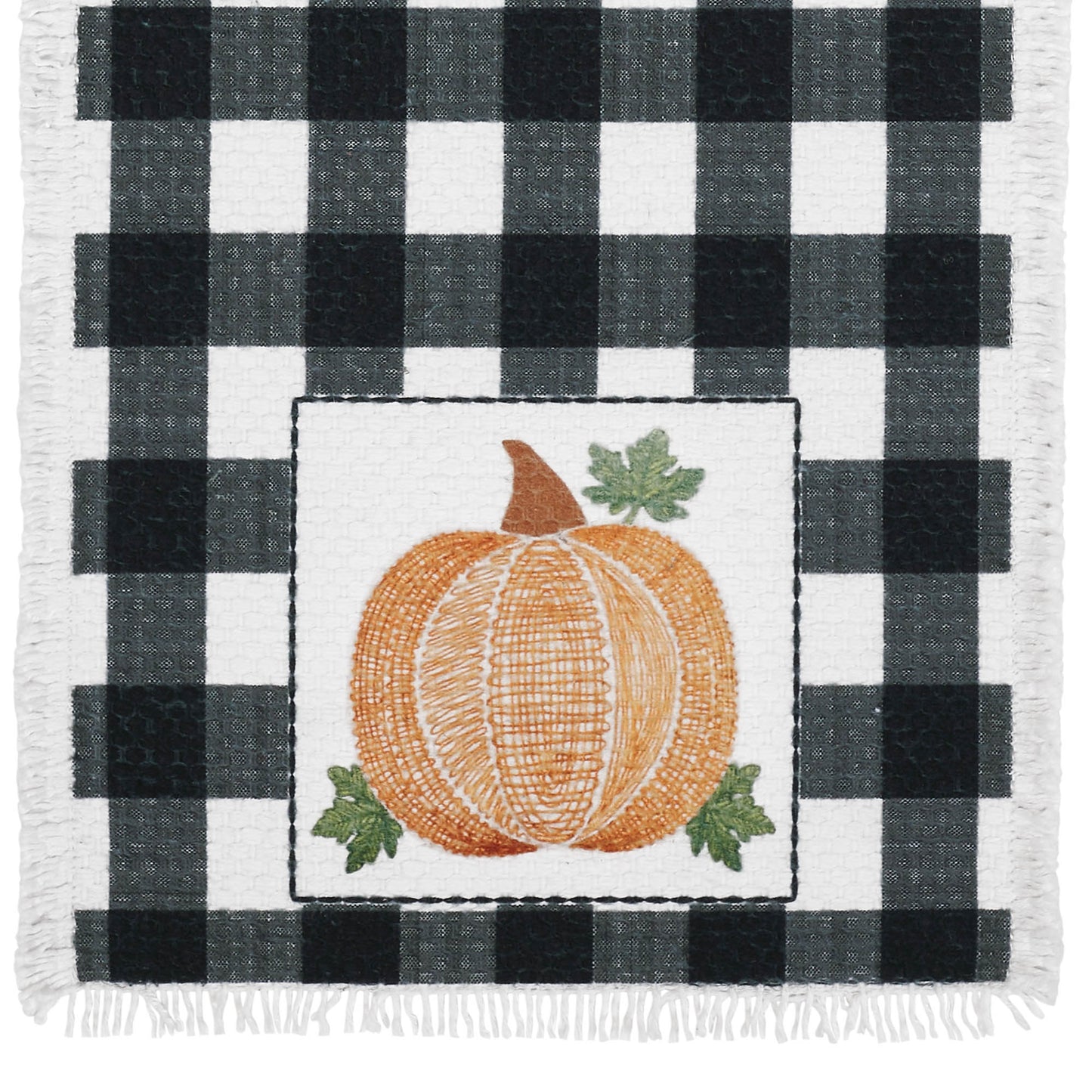 Annie Black Gingham Check Pumpkin Table Runner 12x60, Fall Harvest Farmhouse Kitchen Decor