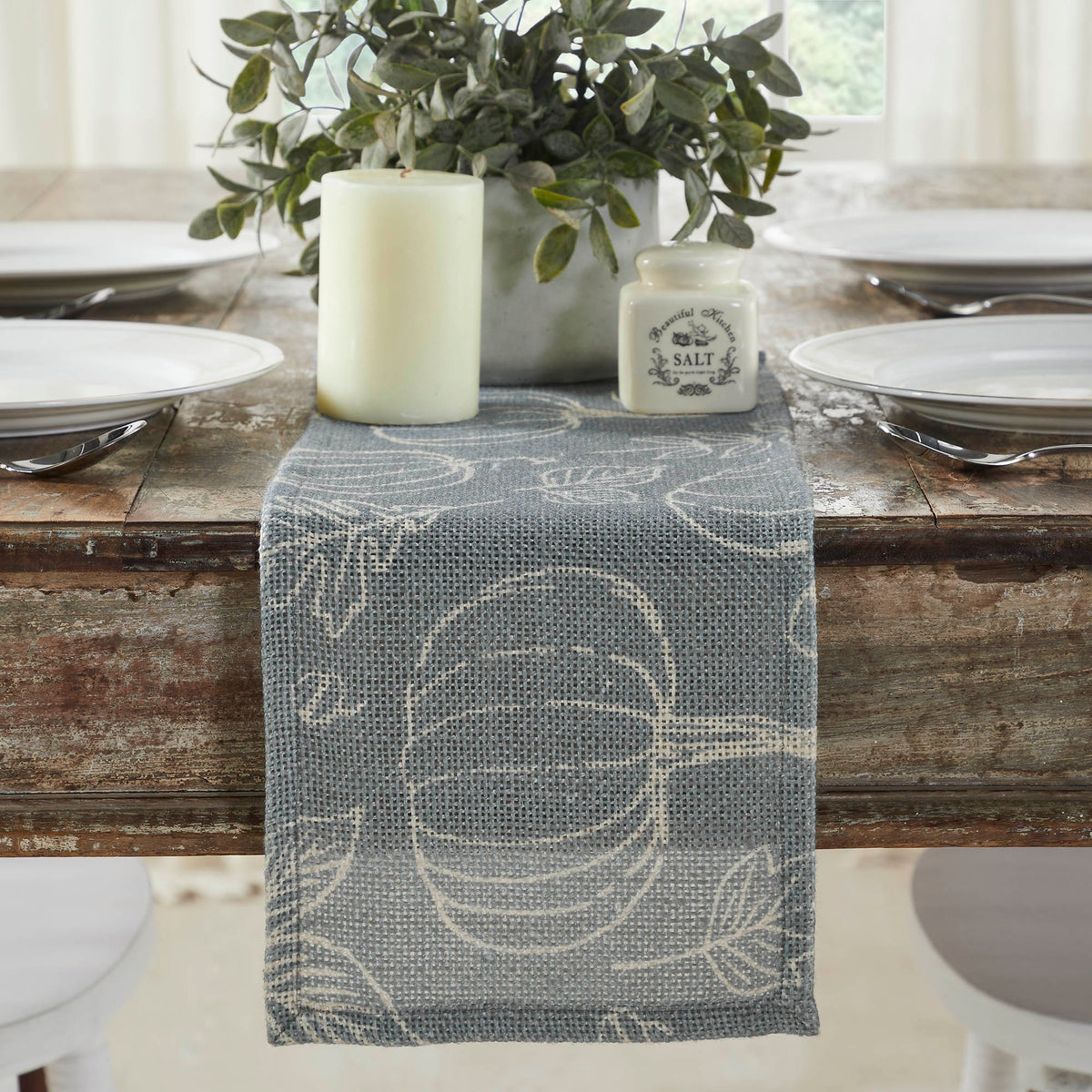 Grey Pumpkin Silhouette Fall Table Runner Autumn Harvest Decorative Dining & Coffee Table Accent