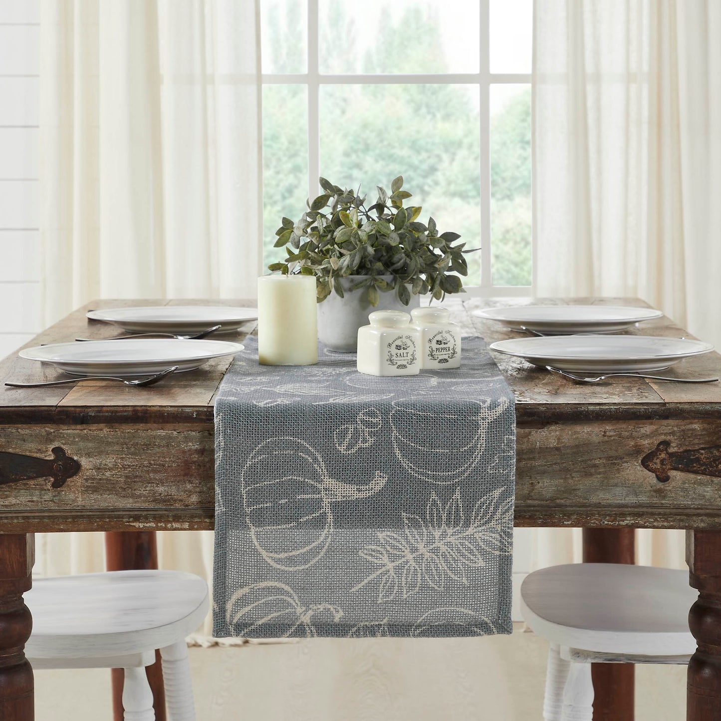 Grey Pumpkin Silhouette Table Runner Inch Fall Autumn Harvest Farmhouse Decorative Home Decor Accent for Dining & Kitchen