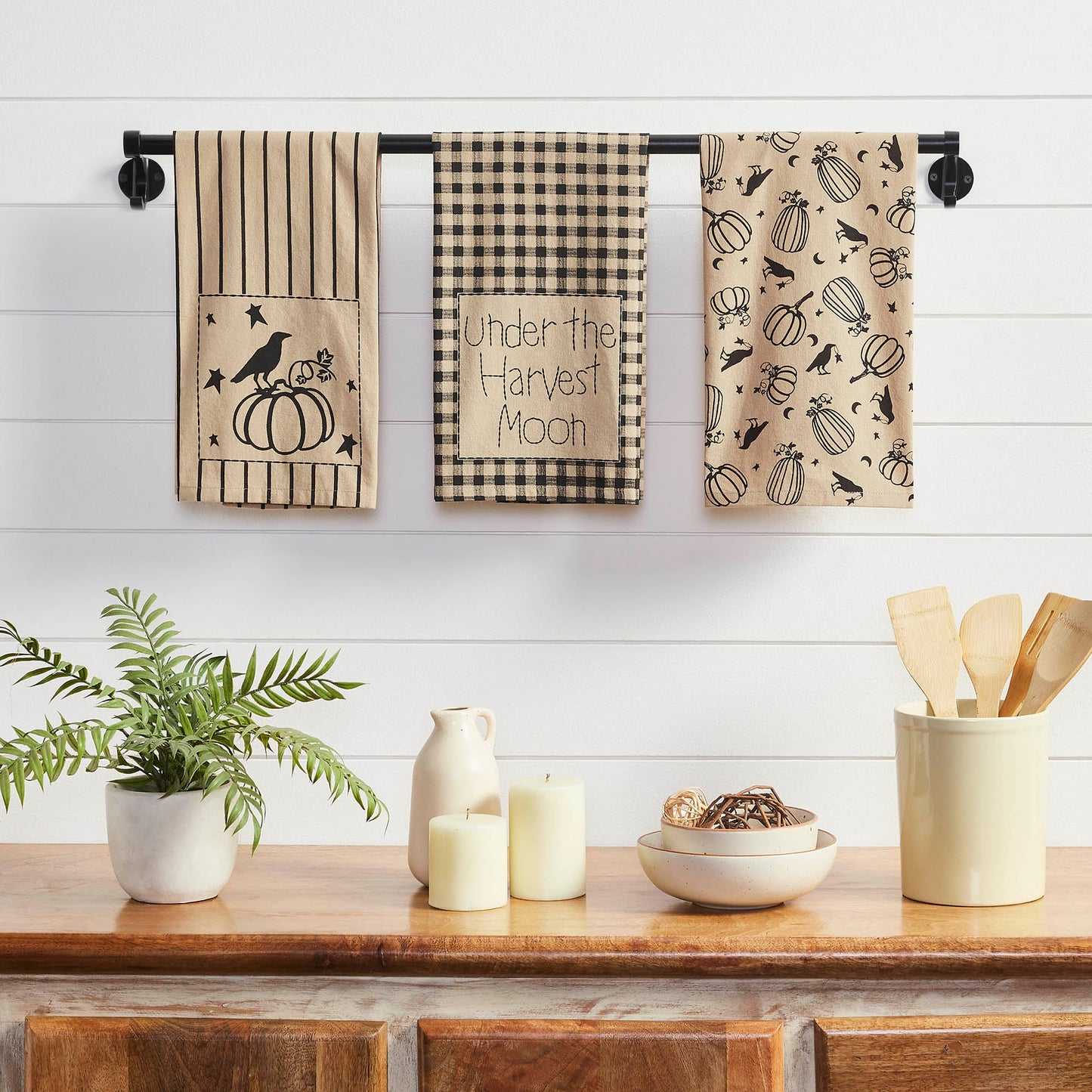 Raven Harvest Cotton Kitchen Dish Towel Set of 3 Absorbent Fall Decor Hand Towels