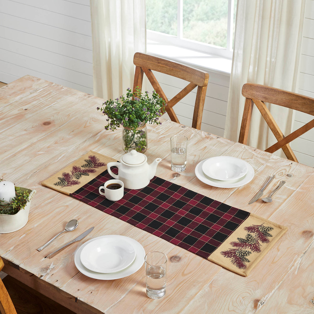 Connell Rustic Lodge Farmhouse Pinecone Fabric Table Runner Inch Home Decor
