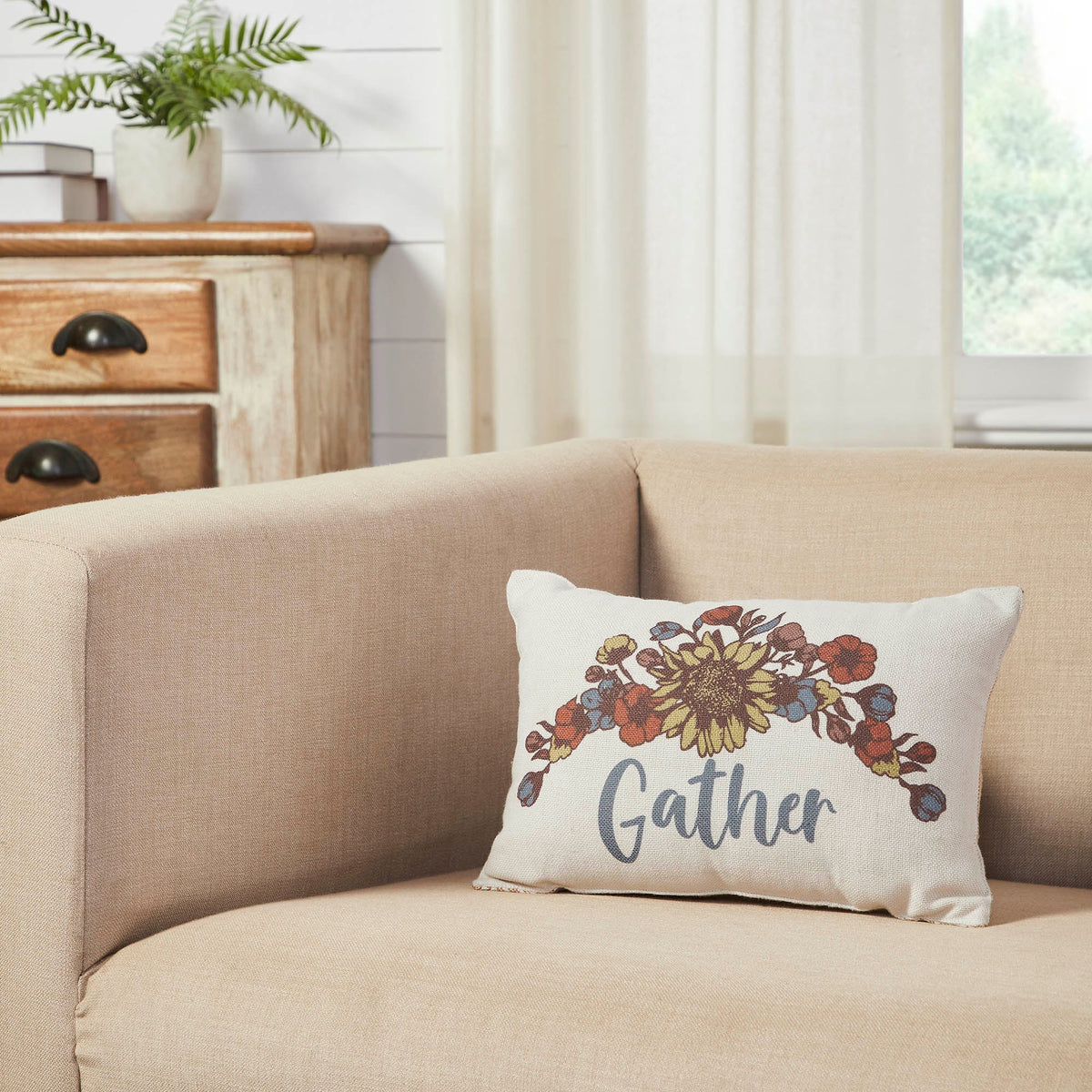 Bountifall Gathered Floral Lumbar Pillow, Decorative Farmhouse Accent Cushion