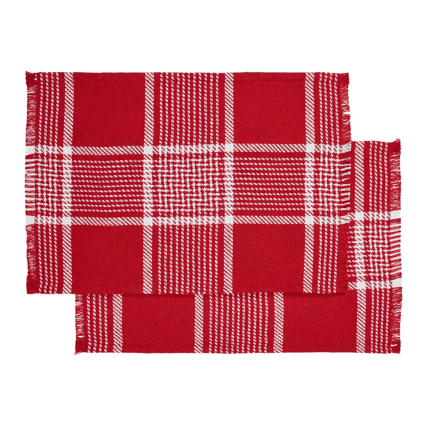 Eston Red White Plaid Placemat Set of 2 Fringed 13x19