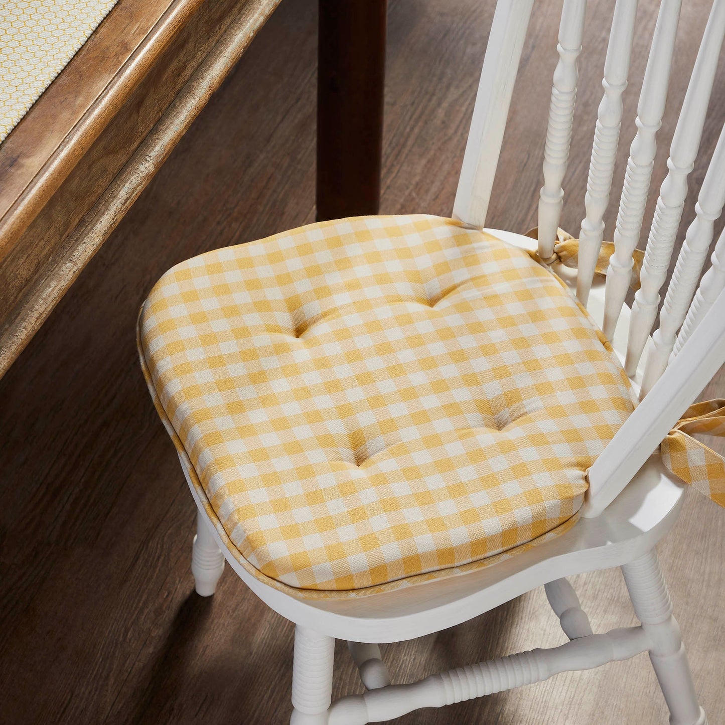 Golden Honey Yellow Check Farmhouse Chair Pad