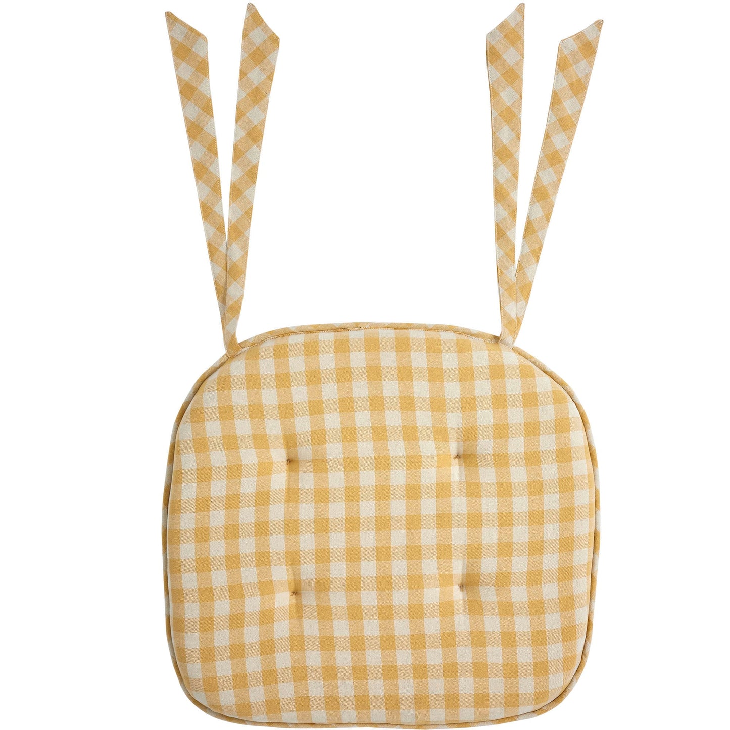 Golden Honey Yellow Check Farmhouse Vintage Chair Pad 15.5x17 -