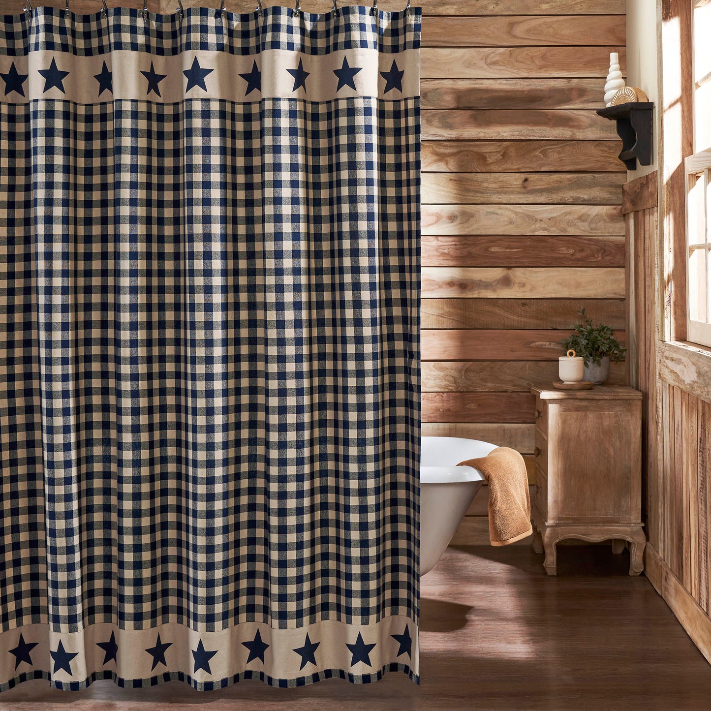 Allegiance Navy & Tan Check Shower Curtain
