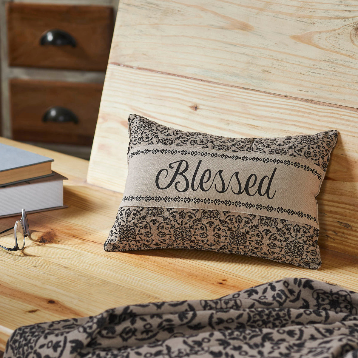Custom House Black Tan Jacquard Blessed Pillow
