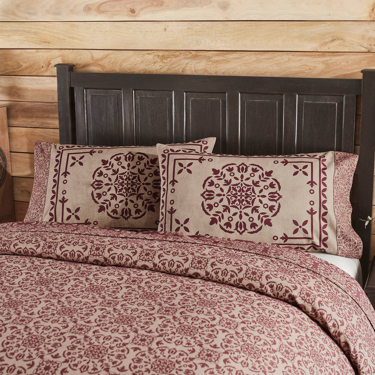 Custom House Burgundy Tan Jacquard Standard Pillow Case Set of 2 +4