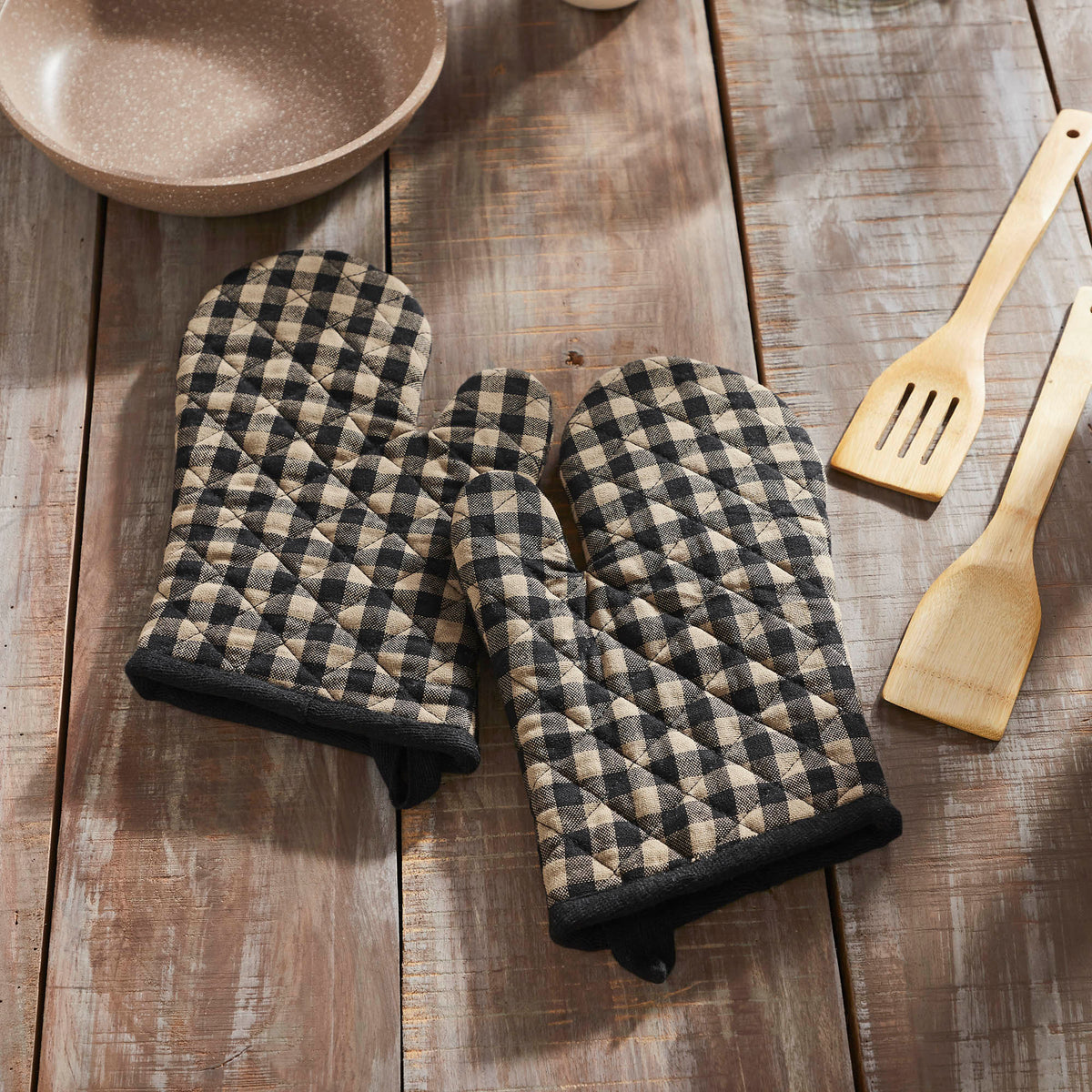 Black Check Oven Mitt Set of 2