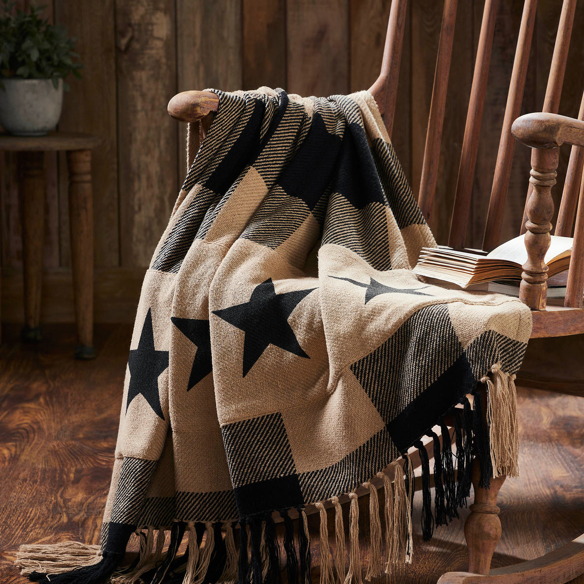 Black Check Star Woven Throw