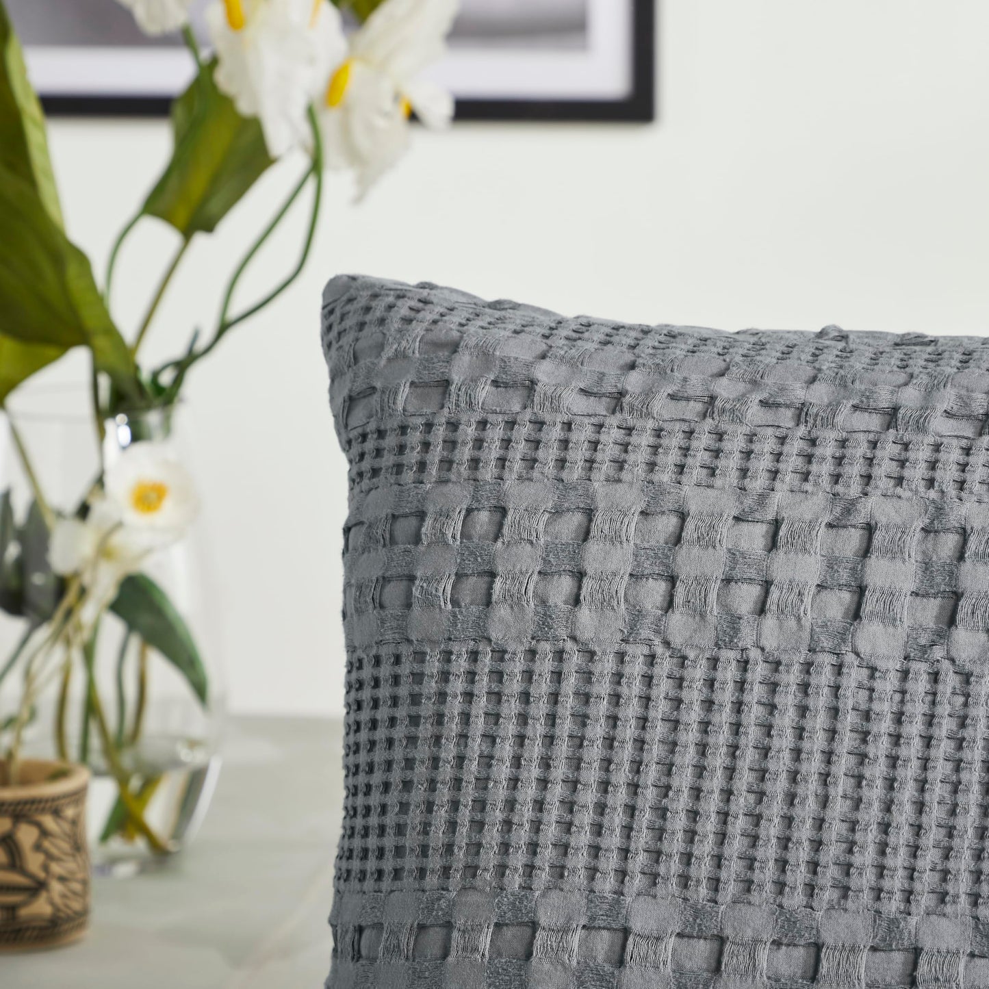 Waffle Weave Dark Gray Body Pillow Cover - 20x54 Inch Decorative Throw Pillow Sham for Farmhouse, Boho Bedroom Decor