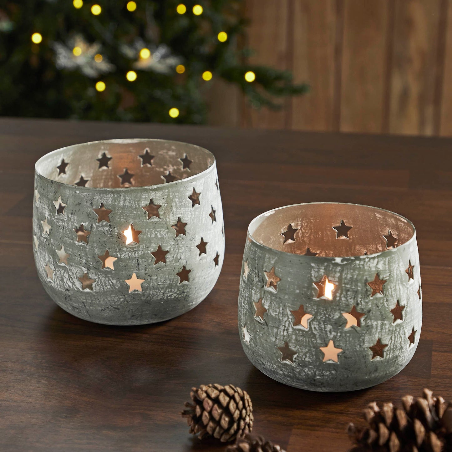 Starbright Distressed Gray Metal Candle Holder Set of 2- 3.54/