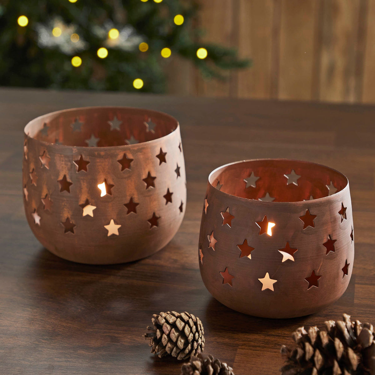 Starbright Rusted Metal Candle Holder Set of 2- 3.54/