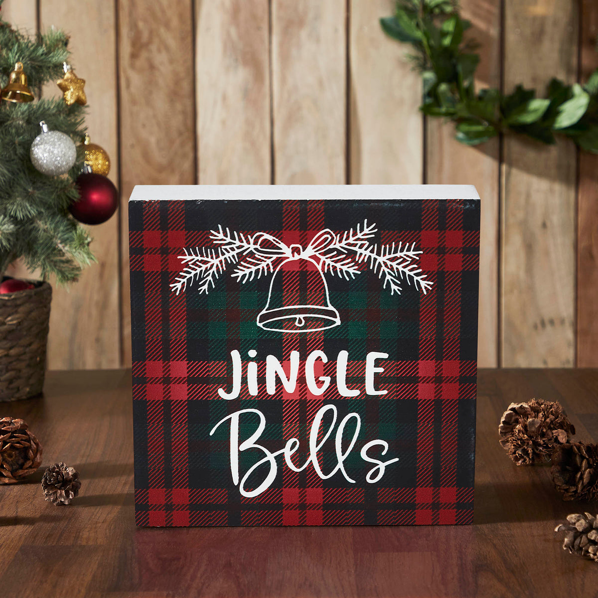 Jingle Bells Plaid Block Sign