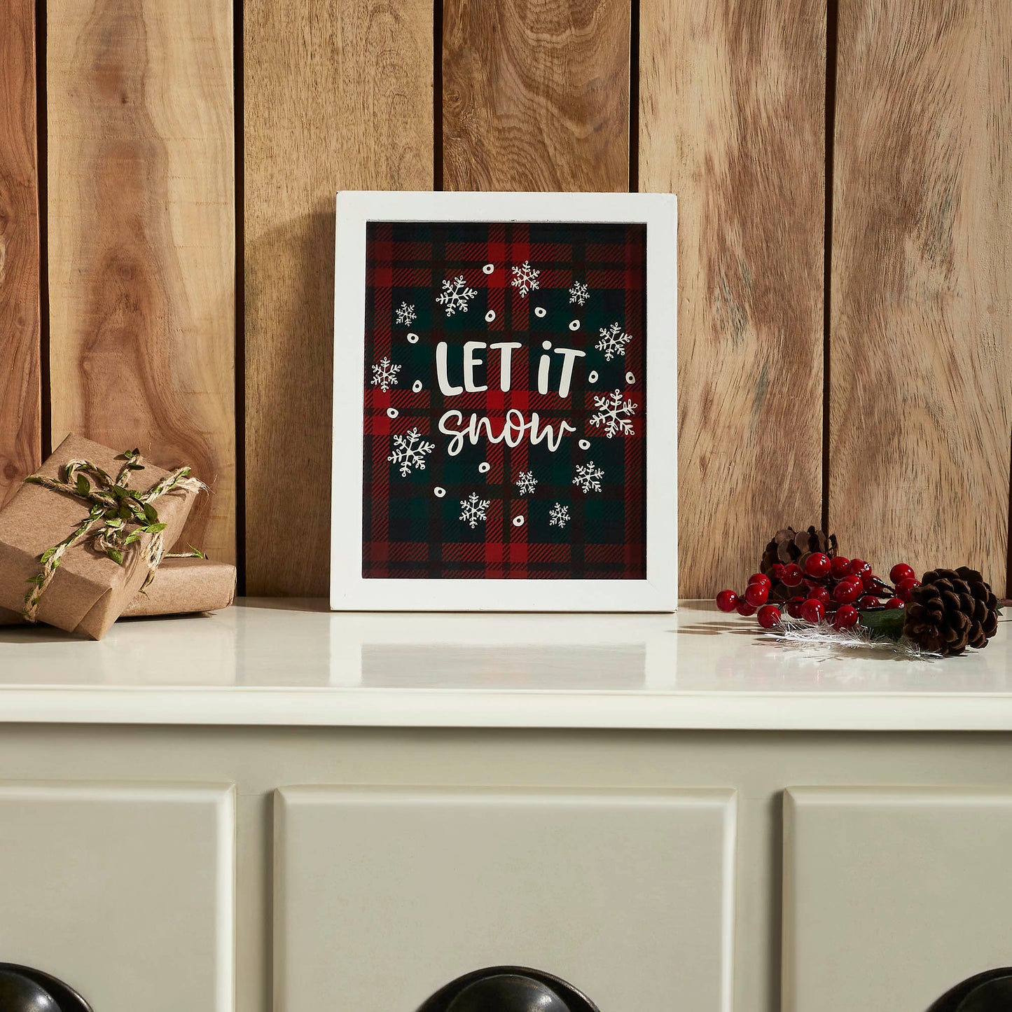 Let It Snow Plaid Wall Hanging Sign