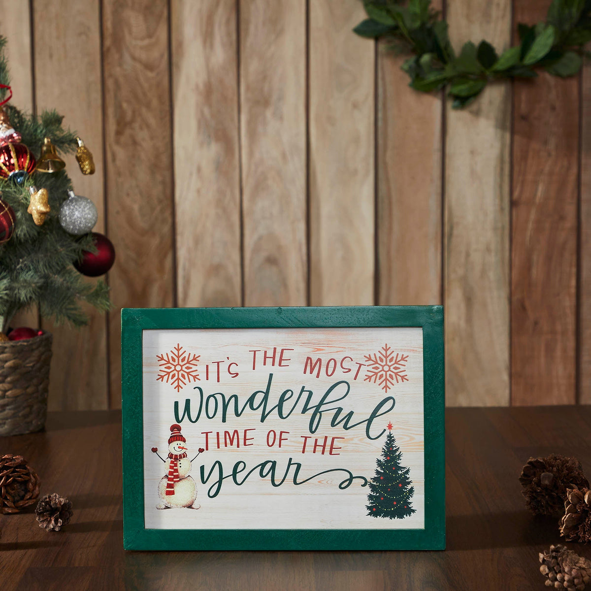 It's The Most Wonderful Time Snowman Framed Wall Hanging Sign
