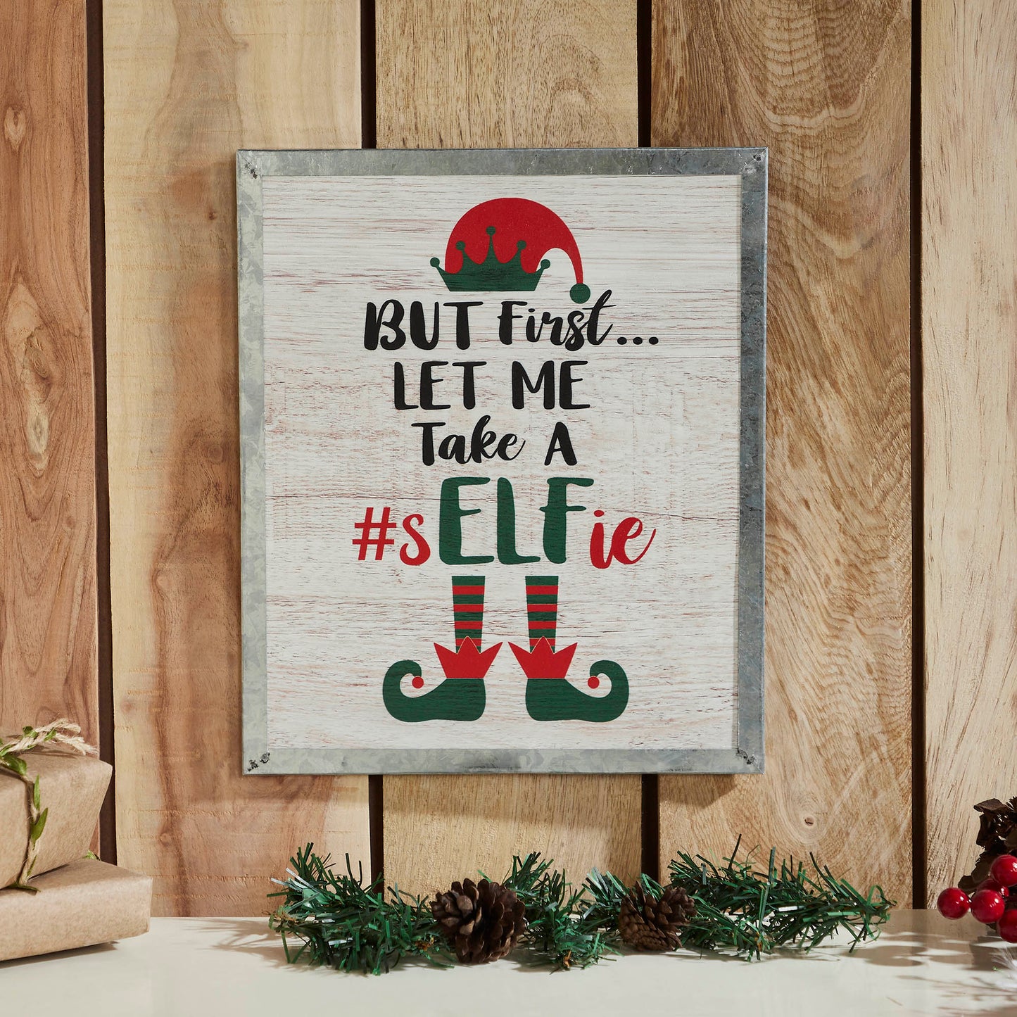Let Me Take A Selfie Elf Framed Wall Hanging Sign