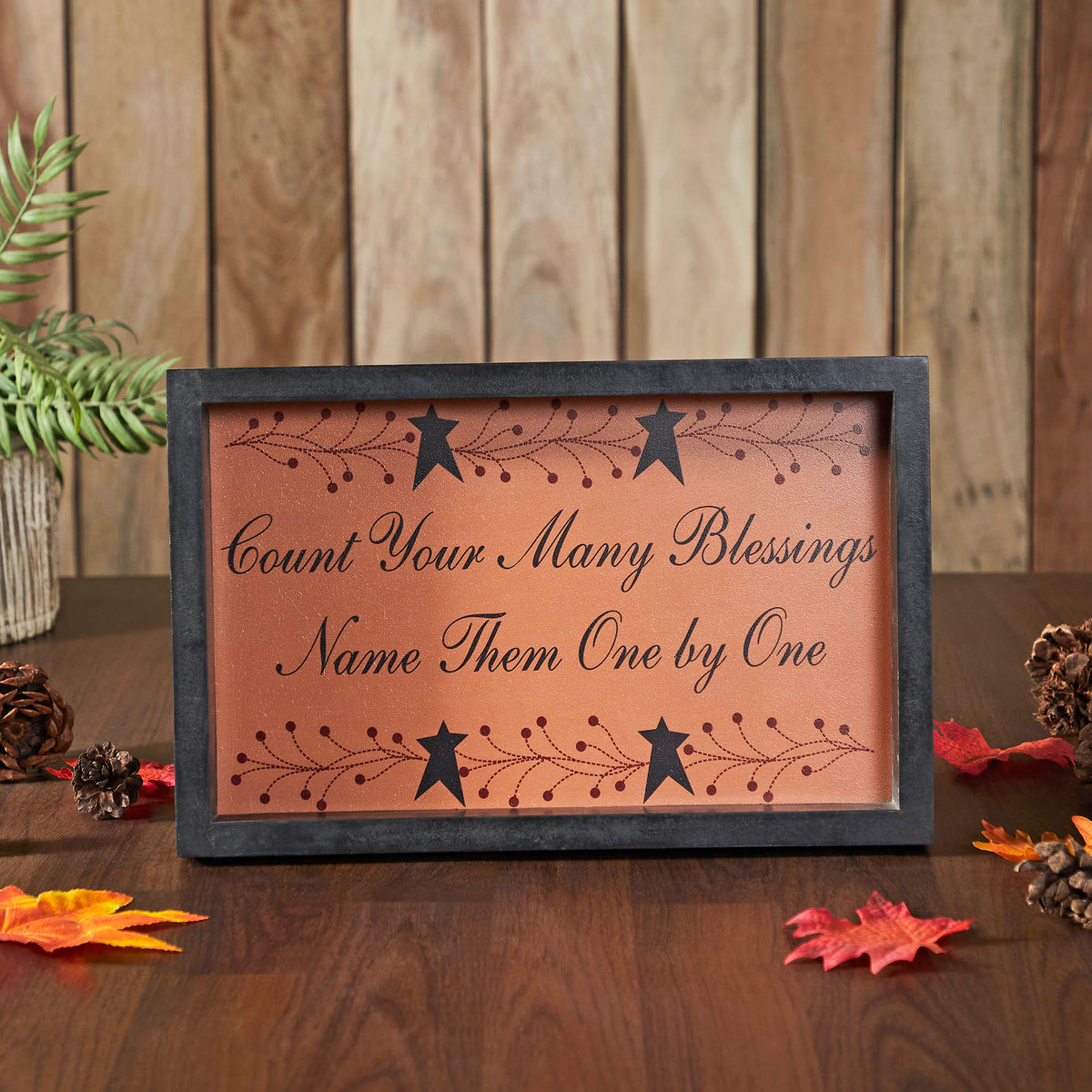 Count Your Many Blessings Inspirational Rustic Farmhouse MDF Wood Wall Sign Plaque with Vine & Stars Decorative Home Art Inches