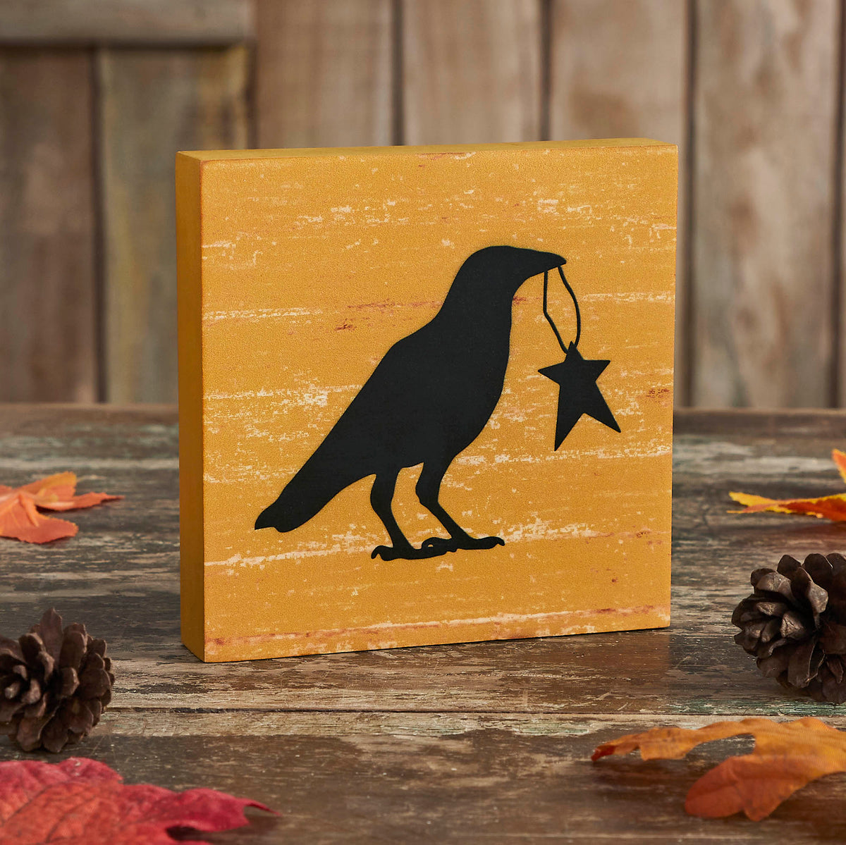 Prim Star Primitive Farmhouse Raven Crow Wall Decor Sign Mustard MDF Inch