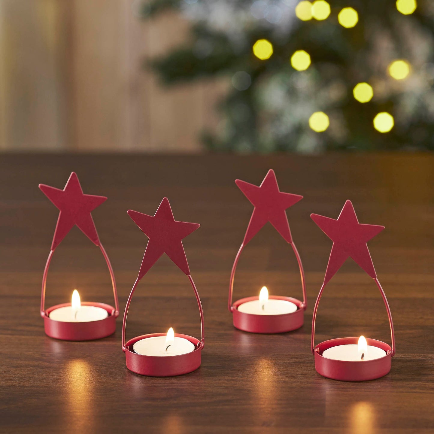 Star Tealight Holder Burgundy Set of 4