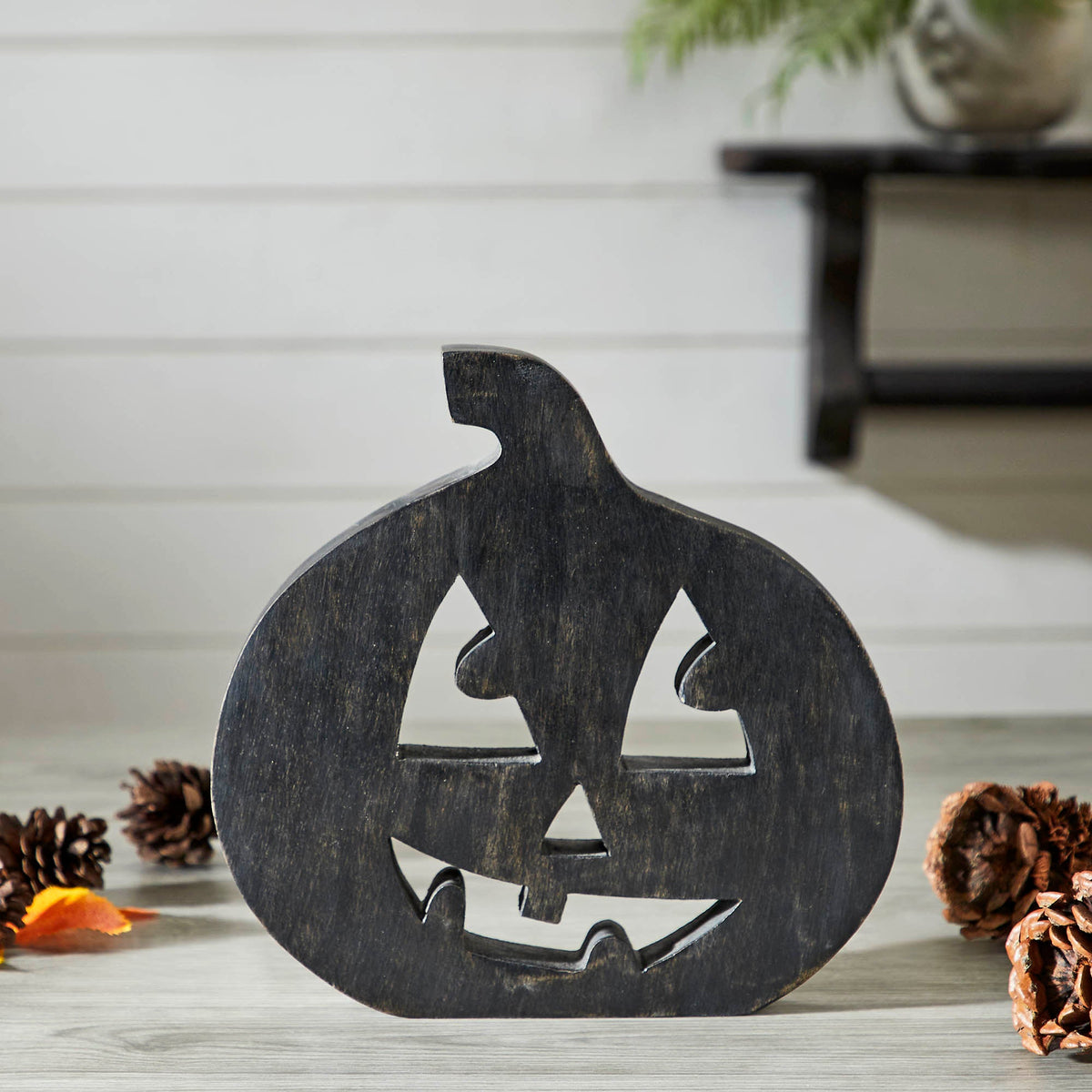 Black Wood Jack O Lantern Halloween Decor Spooky Fall Tabletop Accent Modern Farmhouse Home Display Tall