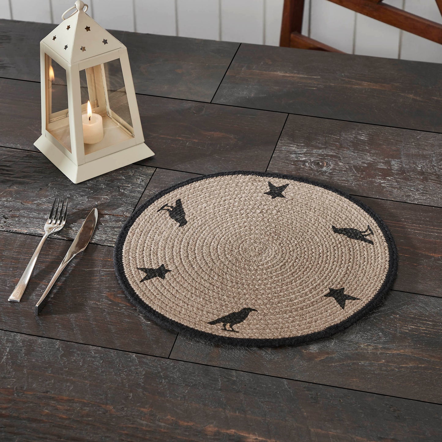 Raven Harvest 14Inch Round Stencil Fabric Placemat Farmhouse Primitive Fall Table Decor