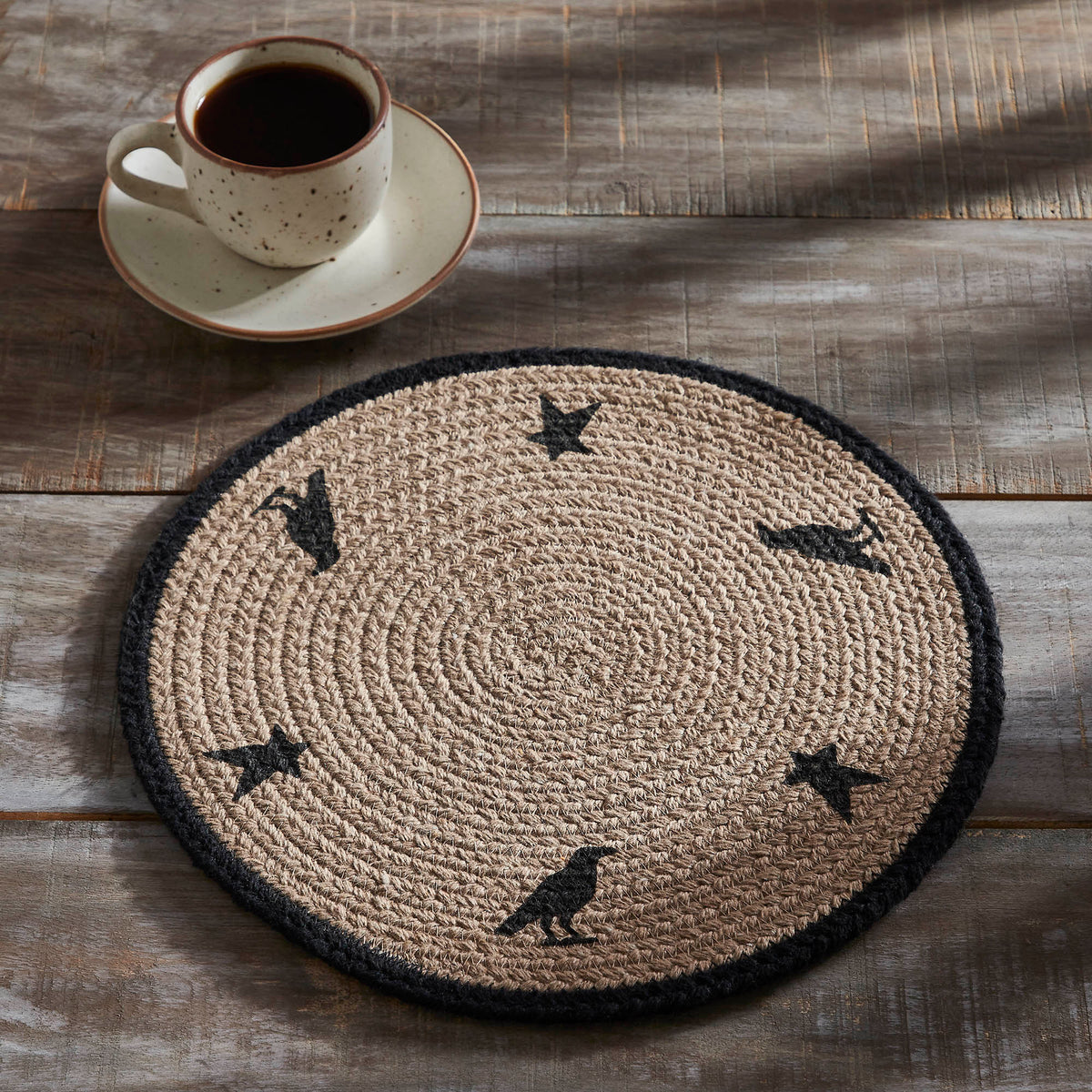Raven Harvest Stencil 12 Inch Round Cotton Quilted Farmhouse Trivet Hot Pad for Rustic Fall Kitchen Decor