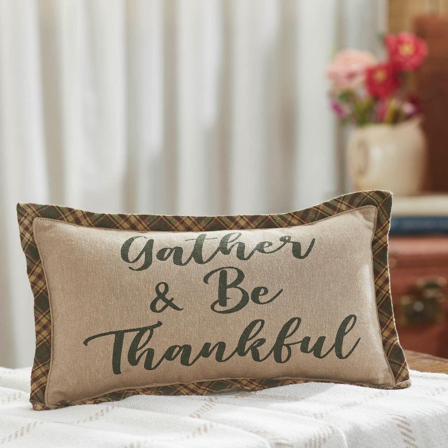 Harvest Blessings Gather & Be Thankful Fall Farmhouse Decorative Accent Pillow, Autumn Thanksgiving Home Decor