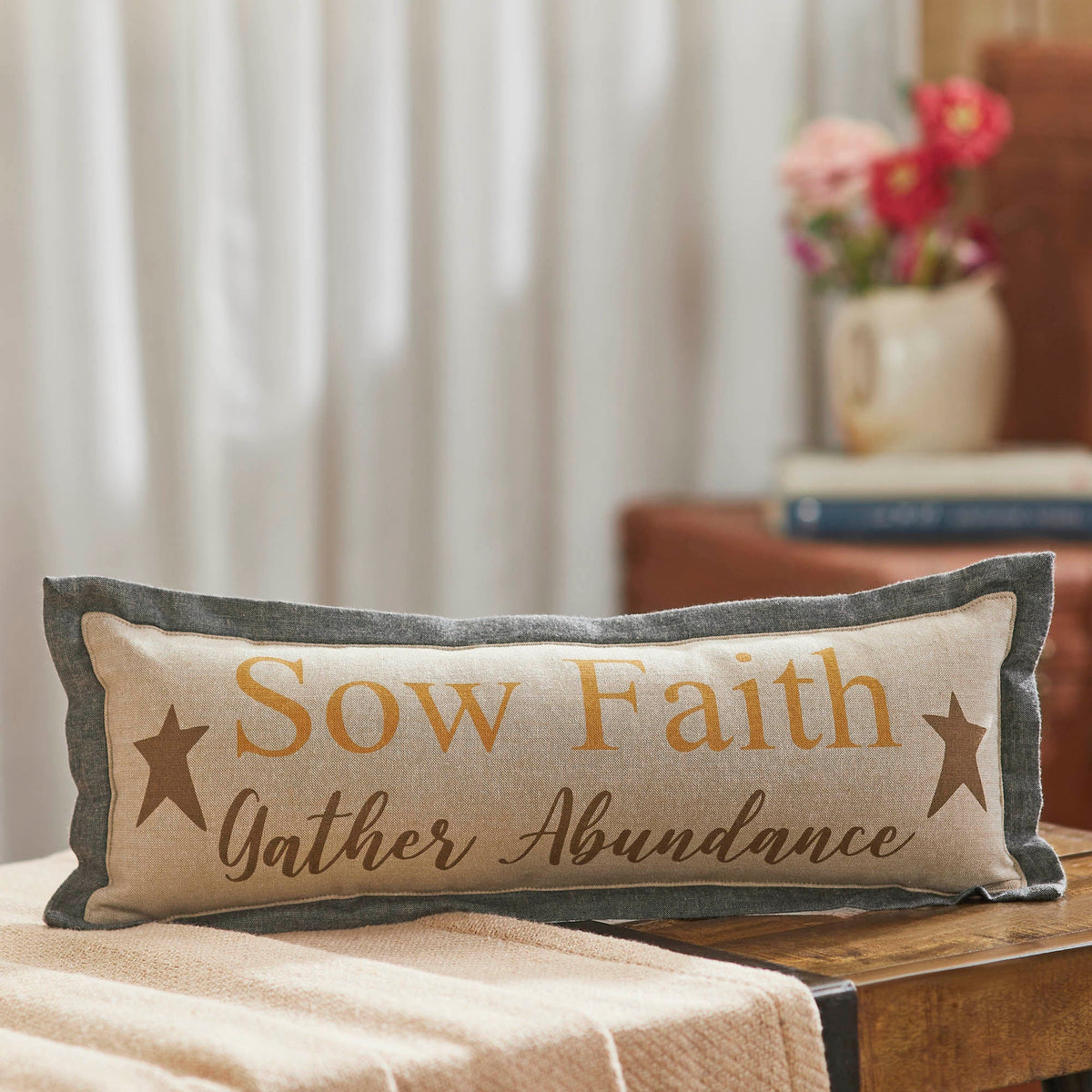 Harvest Blessings Farmhouse Lumbar Pillow Inspirational Faith & Abundance Rustic Fall Decorative Accent
