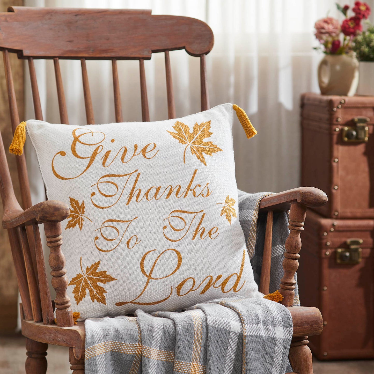 Harvest Blessings Give Thanks to the Lord Woven Fall Farmhouse Throw Pillow Decorative Accent